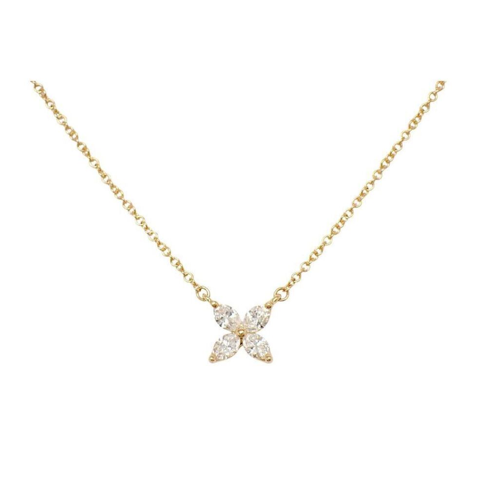 Tiffany Gold Silver Marquise Diamond Victoria Pendant Necklace